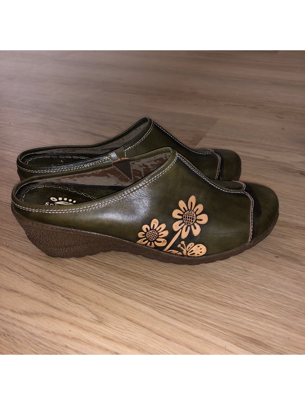 SPRING STEP L’ARISTE GREEN FLORAL DAISY CLOGS MULE SHOES WOMENS SIZE 41 9.5-10